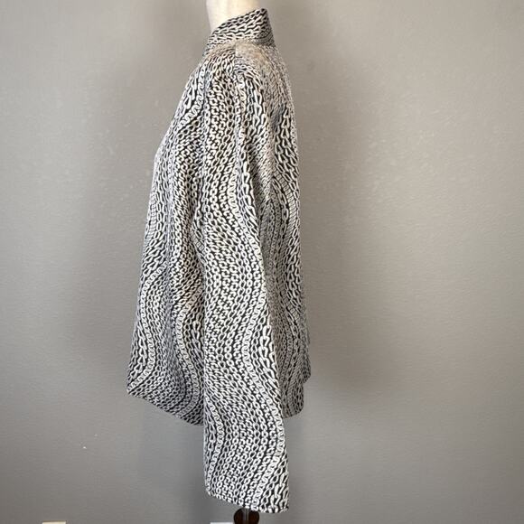 Caroline Rose Silver Chain Print Blazer Size XL Mandarin Collar Metal Button - Picture 7 of 11